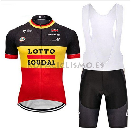 2018 Maillot Lotto Soudal Tirantes Mangas Cortas Negro Amarillo